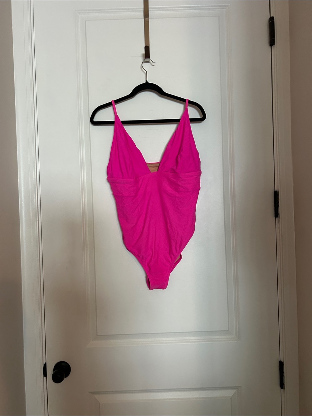 J. Crew Bright Pink V-Neck One-Piece Swimsuit